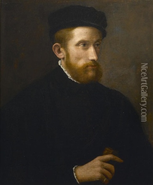 A Portrait Of A Gentleman, Half-length Oil Painting - Giovanni Battista Moroni