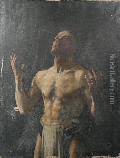 A Gladiator, Half Length, Study Of A Male Figure Oil Painting - Jessie I. Wilson Dunlop