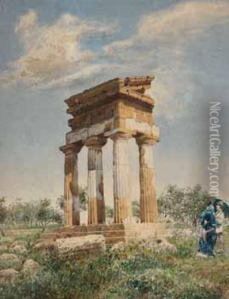 Romische Tempelruine Mit Personenstaffage. Oil Painting - Mose Bianchi
