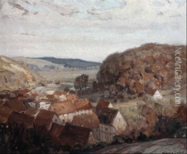 Blick Von Der Hohe Auf Ein Frankisches Dorf Oil Painting - Hans Licht