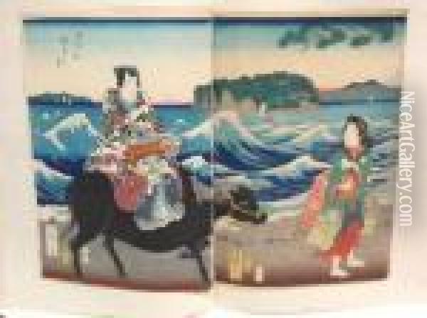 Diptyque Scene En Bord De Mer Oil Painting - Utagawa or Ando Hiroshige