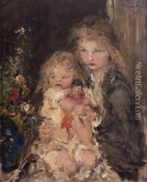 Mere Et Enfant Oil Painting - Aurel Naray