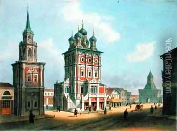St Nicolas Church at Ilynka Street in Moscow Oil Painting - Isodore Laurent Deroy