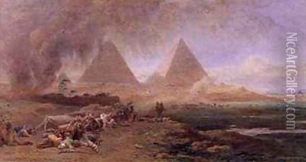 A Caravan Overtaken by a Sandstorm Egypt Oil Painting - Edward Angelo Goodall