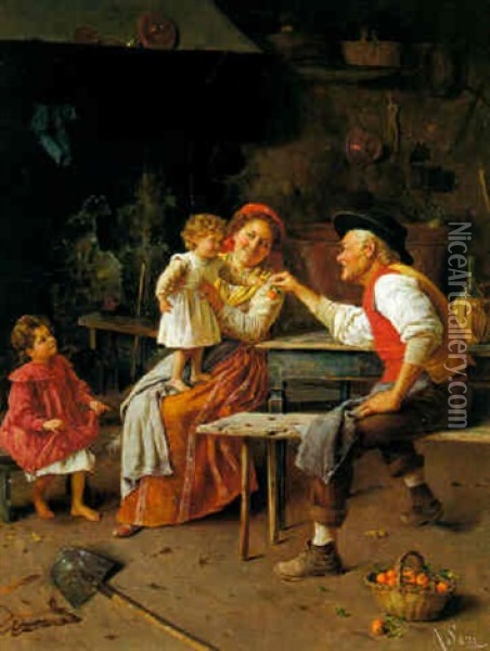 Essayant Les Lunettes De Grandmere Oil Painting - Theodore Gerard