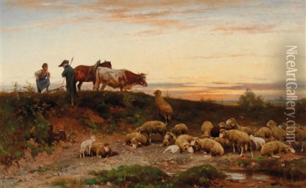 Abendlandschaft [evening Landscape] Oil Painting - Adolf Ernst Meissner