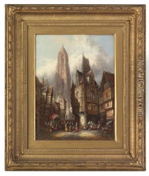 Die Frankfurter Altstadt Mit Dem Kaiserdom Oil Painting - Hermann Heinrich Schaefer