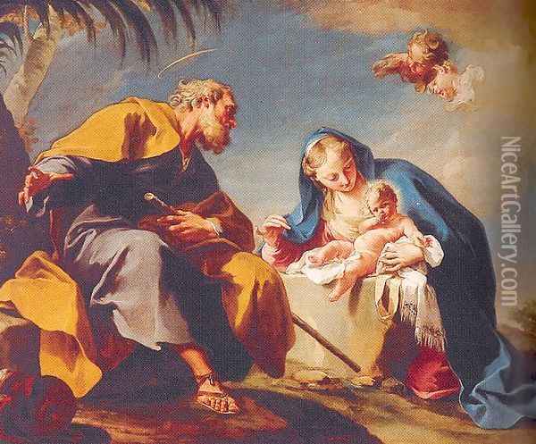 The Rest on the Flight into Egypt 1725-26 Oil Painting - Giovanni Battista Pittoni the younger