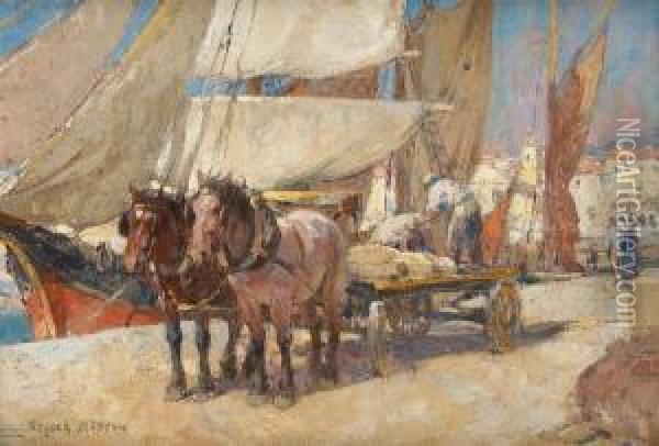 Chariot Attele Devant Le Port De Nice Oil Painting - Jacques, Jakob Madiol