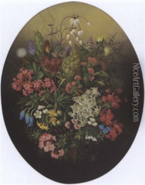 Ein Alpenblumenstraus Mit Edelweis Und Alpenrosen Oil Painting - Theodor Petter