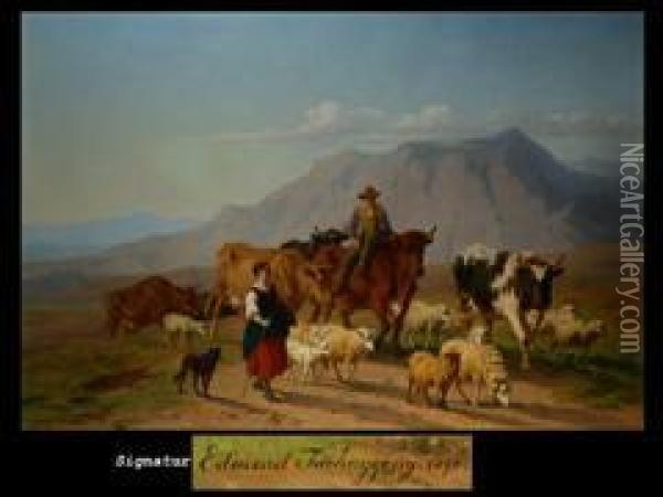 Der Almauftrieb Oil Painting - Edmond Jean Baptiste Tschaggeny