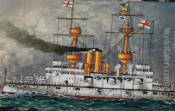'hms Centurion'; Together With Twenty-ninefurther Warship Portraits Oil Painting - James Scott Maxwell