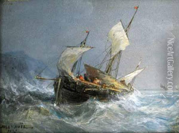 Voiliers Pres Des Cotes Sous L'orage, 1879 Oil Painting - Le Noel Jules Mire
