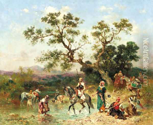 Oasis with Arabian horsemen Oil Painting - Georges Washington
