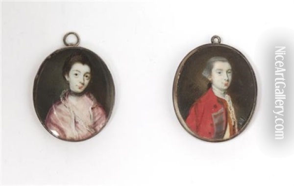 Portrait Miniatures (pair) Oil Painting - Nathaniel Hone the Elder