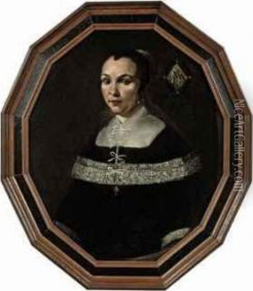 Portrait Of A Lady, Half-length, In A Black Dress With Lacedetails Oil Painting - Johannes Cornelisz. Verspronck