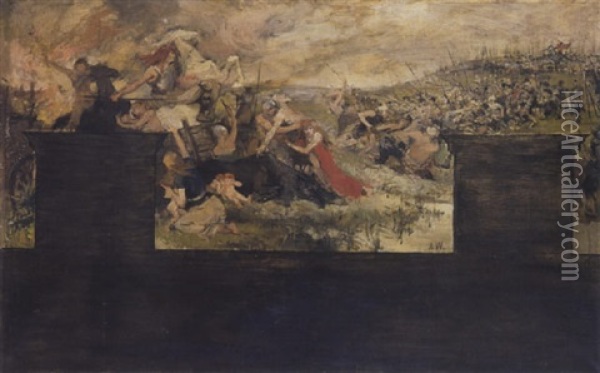 Scene De Bataille En Trompe-l'oeil Oil Painting - Adolphe Leon Willette