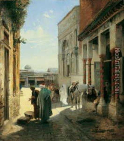 Strassenszene In Tunis Oil Painting - Anton Robert Leinweber