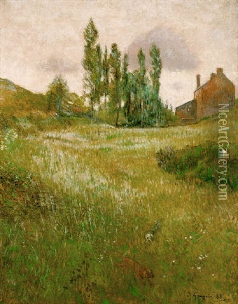 Course De Chiens Dans La Prairie Oil Painting - Paul Gauguin