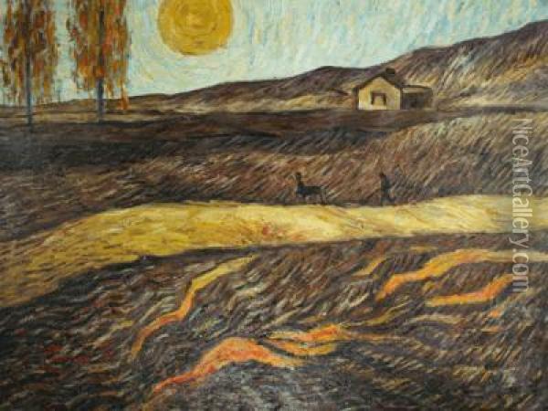 Enclosed Field With Ploughman Oil Painting - Vincent Van Gogh