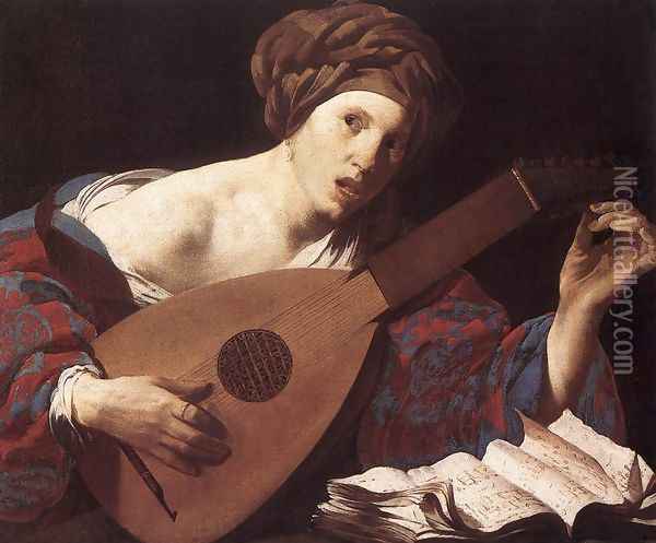 Woman Playing the Lute 1624-26 Oil Painting - Hendrick Terbrugghen