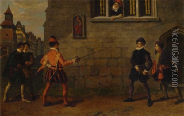 The Duel Oil Painting - Ernest Crofts