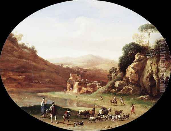 Valley with Ruins and Figures Oil Painting - Cornelis Van Poelenburgh
