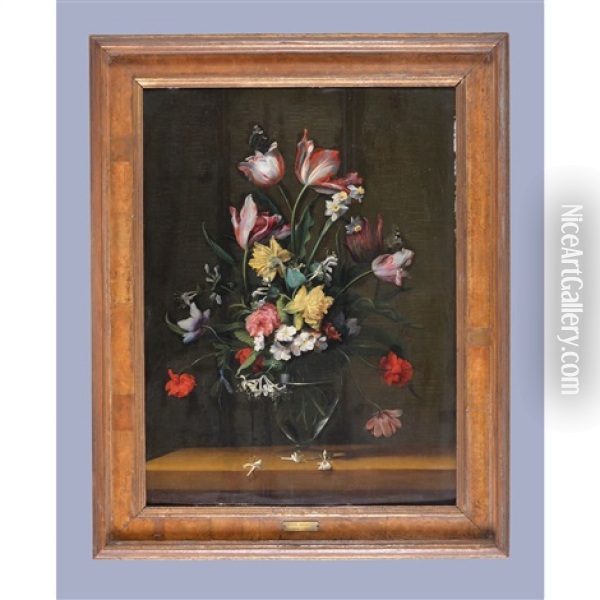 Still Life With Spring Flowers On A Ledge Oil Painting - Jean-Michel Picart