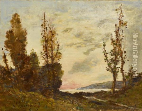 Flusslandschaft Bei Untergehender Sonne Oil Painting - Henri-Joseph Harpignies