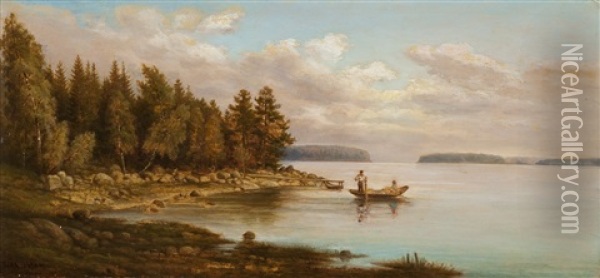 On The Lake Oil Painting - Rudolph Akerblom
