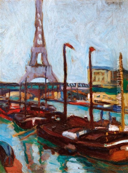 Seine Bank With The Eiffel Tower Oil Painting - Erwin Kormendi-Frim