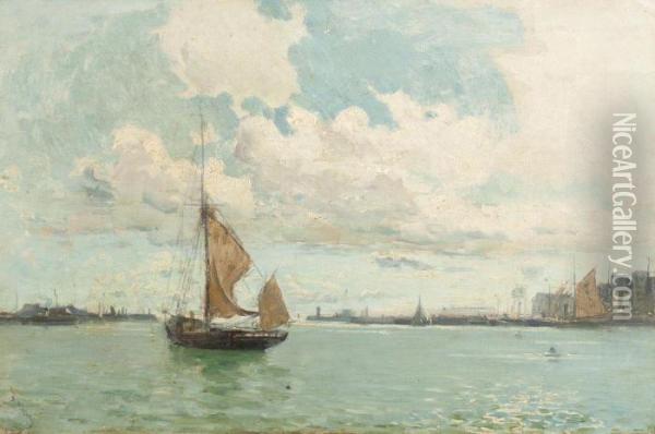 In The Harbor Oil Painting - Frank Myers Boggs
