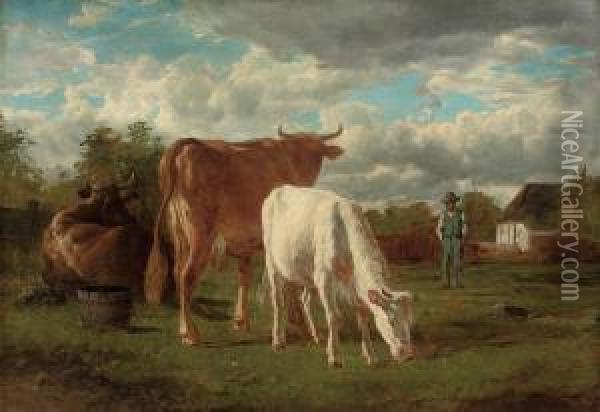 Troupeau De Vaches Au Paturage Oil Painting - Constant Troyon