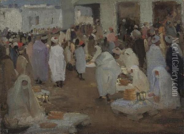 Market In Marrakech Oil Painting - Mary Mccrossan