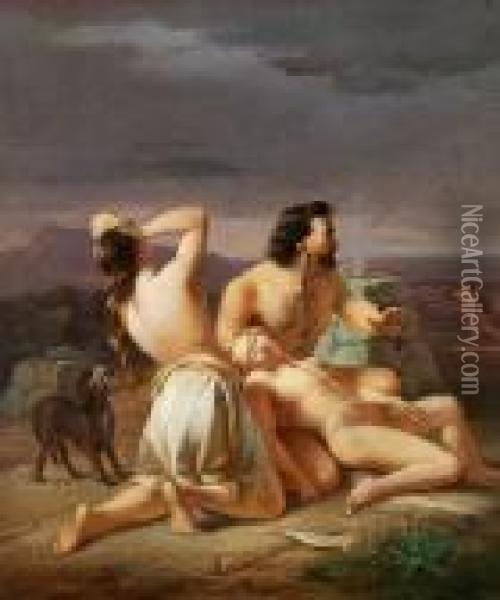 Adam Og Eve Are Mourning The Slaying Of Abel Oil Painting - August Carl Vilhelm Thomsen