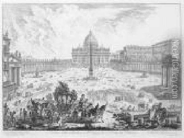 Veduta Della Basilica, E Piazza Di S.pietro In Vaticano, From Vedute Di Roma Oil Painting - Giovanni Battista Piranesi