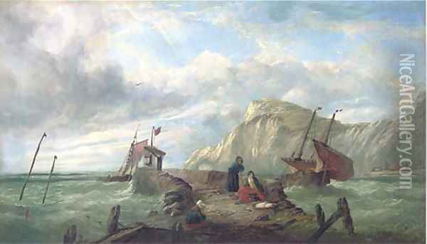 Waiting for the return of the fishing fleet Oil Painting - John James Wilson