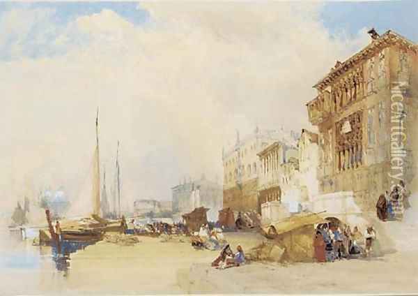 The Riva degli Schiavoni, looking towards the Danieli Hotel, the Doge's Palace and the Libraria, Venice 2 Oil Painting - William Callow
