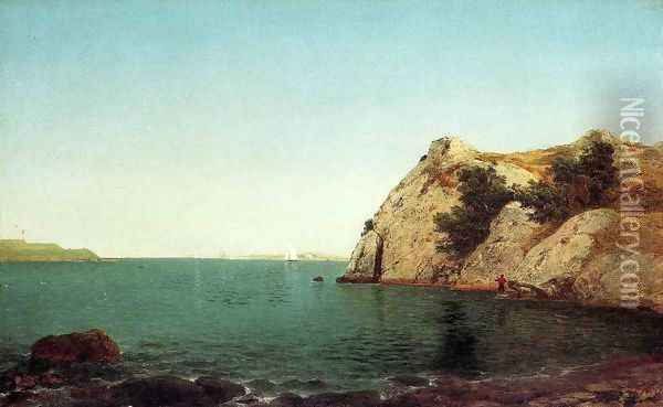 Beacon Rock at Newport Harbor 1857 Oil Painting - John Frederick Kensett