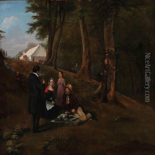 A Family On Picnic At Kirsten Piil In The Deer Garden, Denmark Oil Painting - Johan Ludvig G. Lund