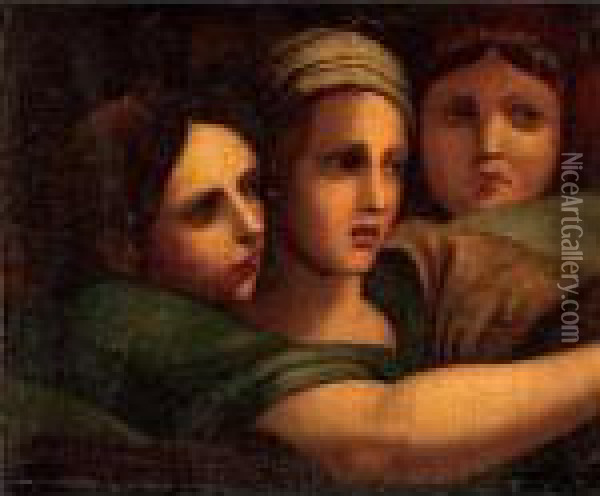 Three Bewildered Women Oil Painting - Raphael (Raffaello Sanzio of Urbino)