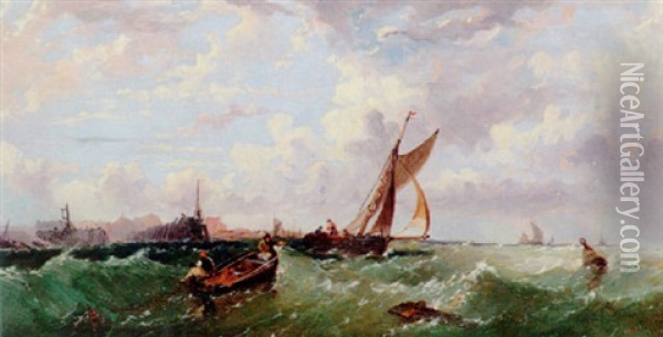 Barges In A Heavy Swell Oil Painting - James E. Meadows