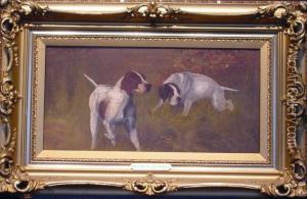 Pointers In A Field Oil Painting - Gustav Muss-Arnolt