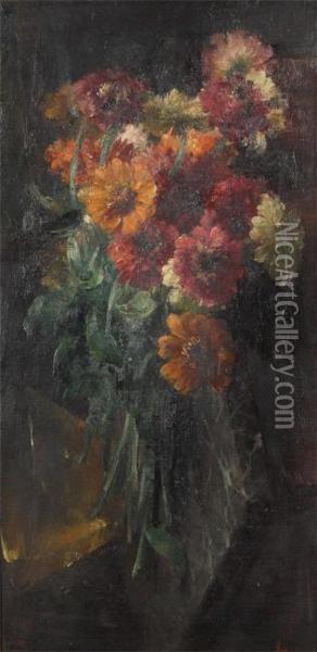 Still Life With Flowers On A Commode Oil Painting - Frans Mortelmans