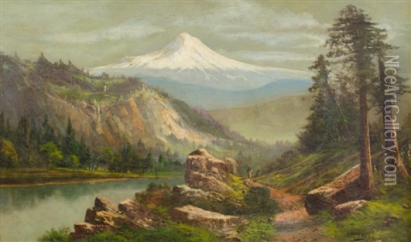 Mount Hood From The Columbia River Gorge Oil Painting - John Englehart