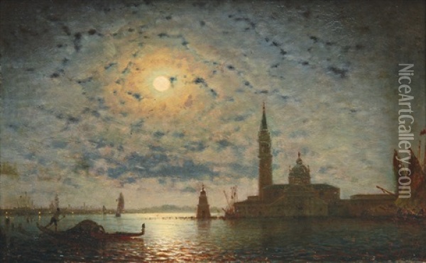 Venice, S. Giorgio Maggiore In The Moonlight Oil Painting - Amedee Rosier