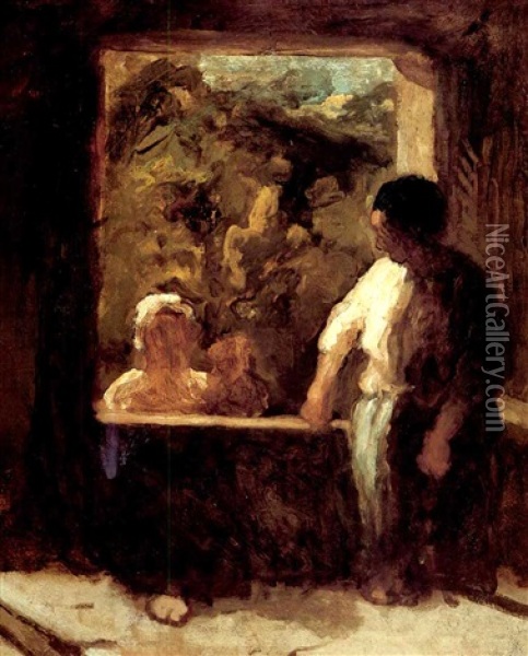Femme Et Enfant Pres De La Fenetre Oil Painting - Honore Daumier