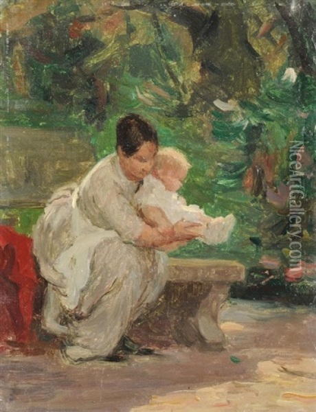 Mutter Mit Kind Oil Painting - Edouard John E. Ravel