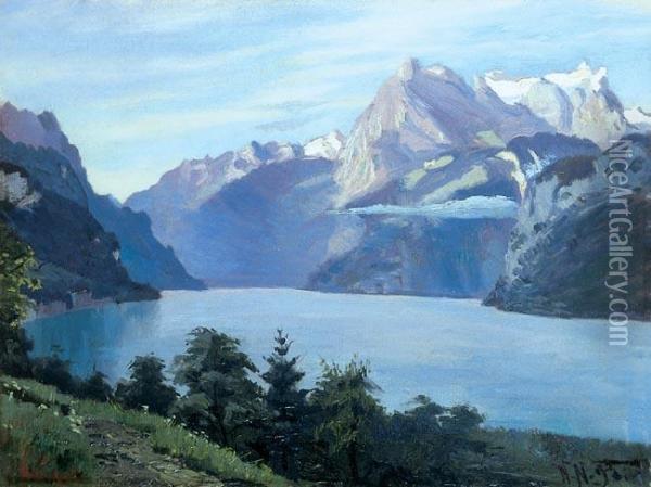 Jezioro Czterech Kantonow, 1893 R. Oil Painting - Wlodzimierz Nalecz