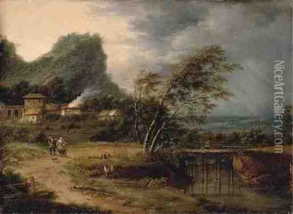 A River Landscape With Figures Oil Painting - Johann Christian Vollerdt or Vollaert